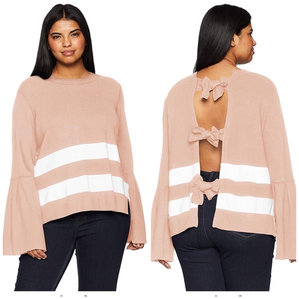 RACHEL ROY Bell Sleeve Open Back Bow Sweater L NWT